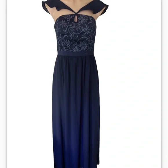 🌿 REVIEW 🌿 Liliana Navy Blue Formal Maxi Dress Full Length Cross Straps Size 8 - Picture 4 of 10